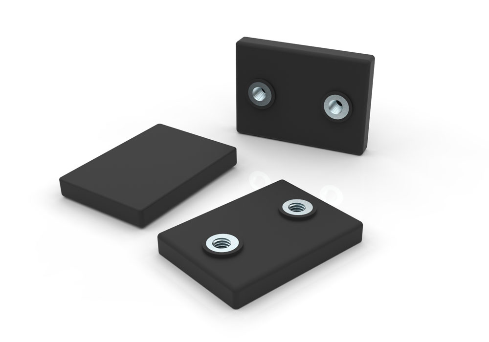 Rectangular Rubber Coated Magnet with Internal Thread
