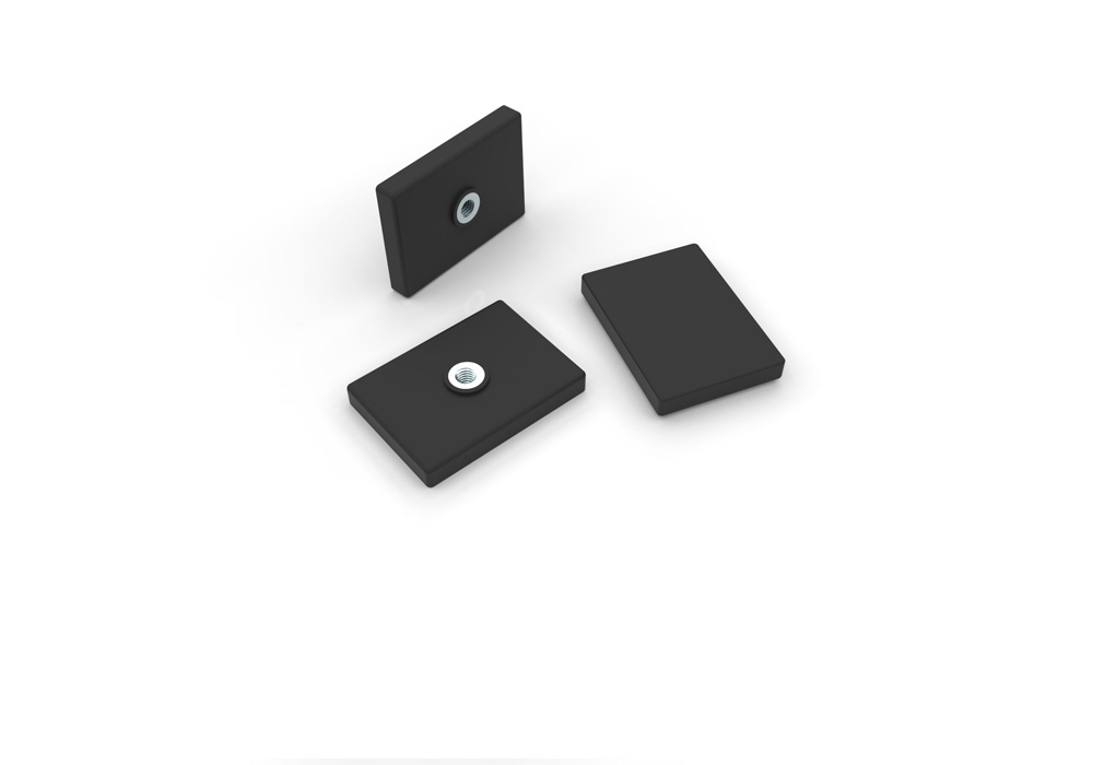 Rectangular NdFeB Rubber Coated Magnet with Female Thread